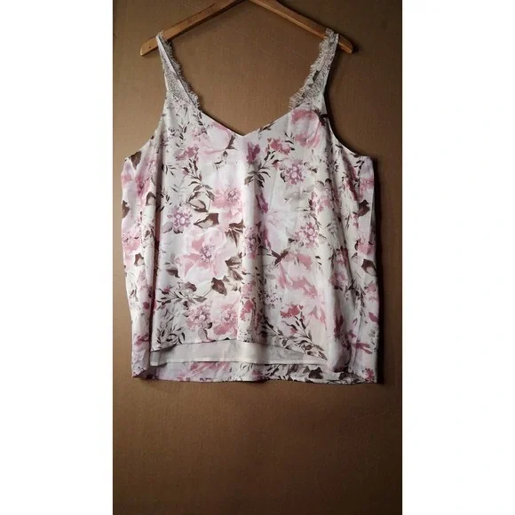 Express Women's Camisole Tank XL NWT Lace Trim Strap Layering Top Floral Pink - Picture 5 of 7